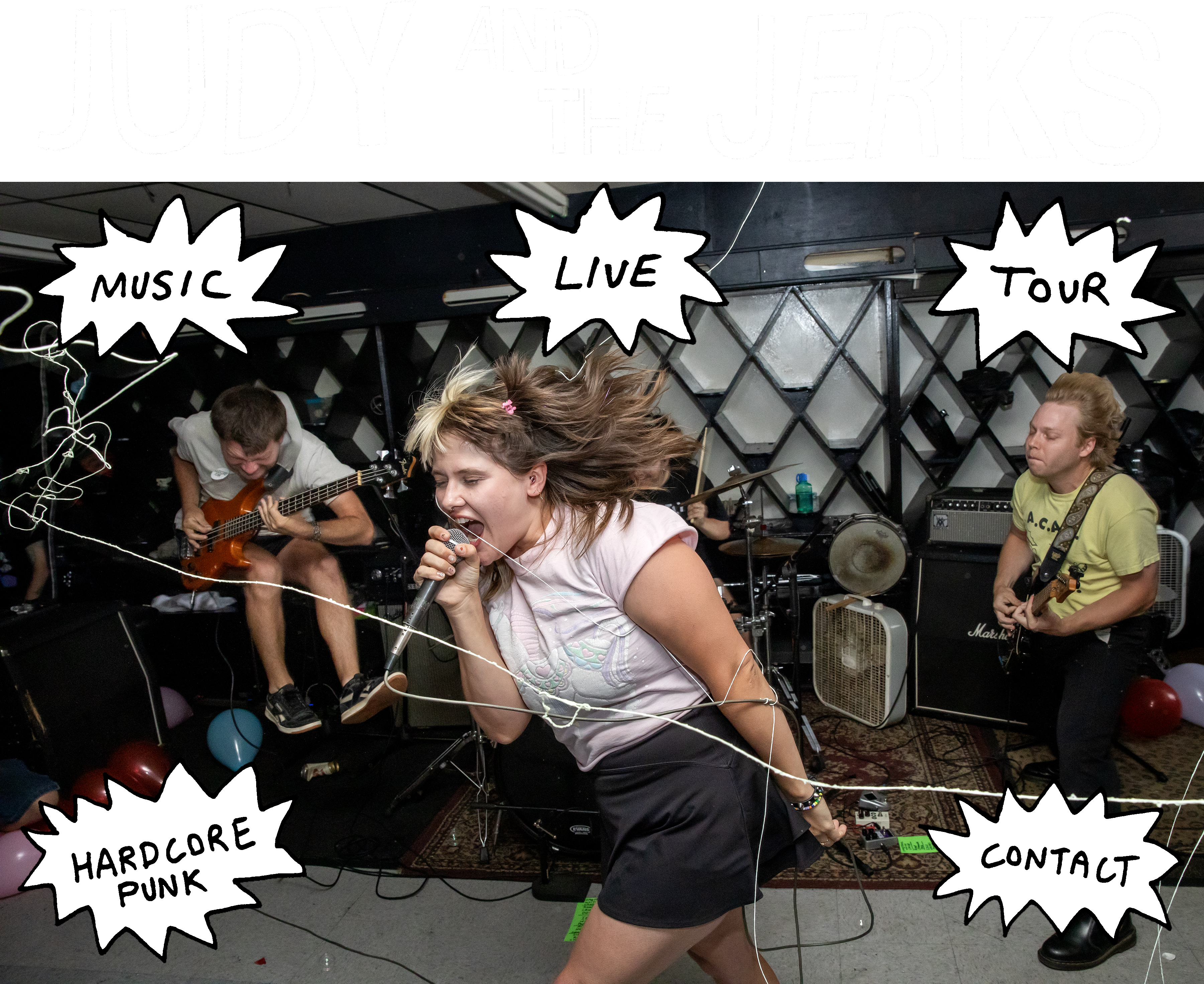 live picture of Judy And The Jerks playing with clickable buttons to different pages